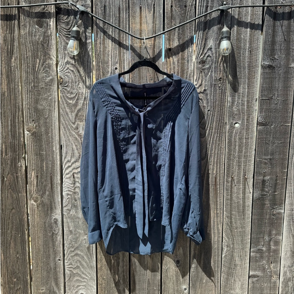 W118 by Walter Baker Tie-Neck Button Front Navy Blue Blouse size large